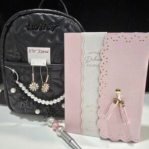 Betsey Johnson Bundle - Backpack, Earrings, Diary, Pen